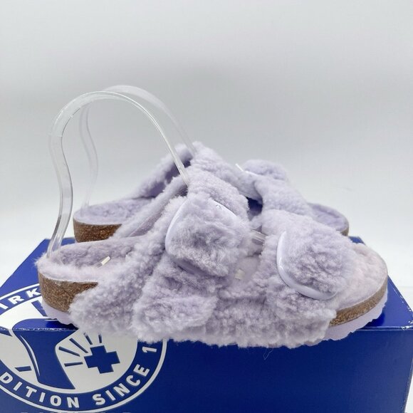 Birkenstock Arizona Big Buckle Shearling Teddy Sandals Fog Purple Womens EU 37 - Picture 6 of 13